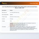 Low Temp Manufacturing 190500 120V Infinite Switch with Horizontal Palnut Mount, 5 AMP, 3/16"