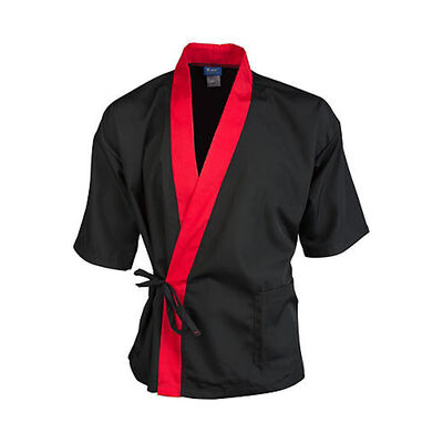 Allpoints 2129BKRDM KNG M Sushi Chef Coat Black/Red 3/4 Sleeve