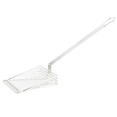 Prince Castle 698 fryer scoop/skimmer with scraper blade 8" square by 23 1/2" long