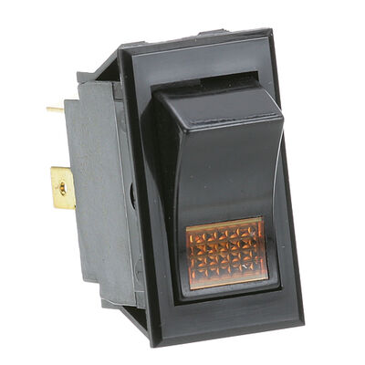 Bunn 2753.0000 SPST Rocker Switch W/ Amber Light, 7/8" X 1-1/2" Holes & 3x 1/4" Tab Terminals