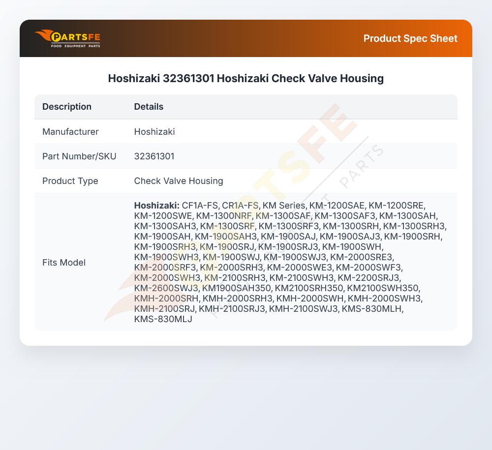 Hoshizaki 32361301 Hoshizaki Check Valve Housing