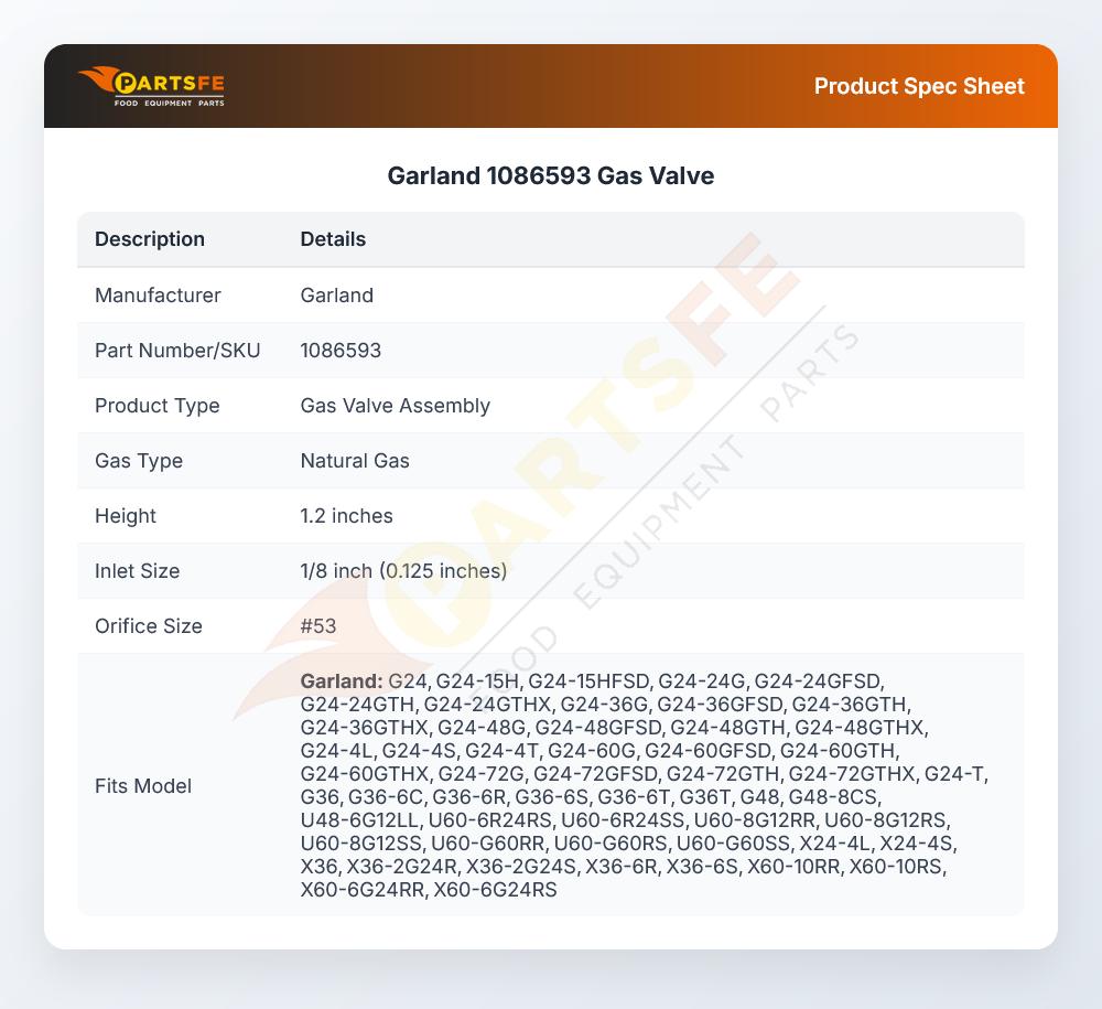 Garland 1086593 Gas Valve