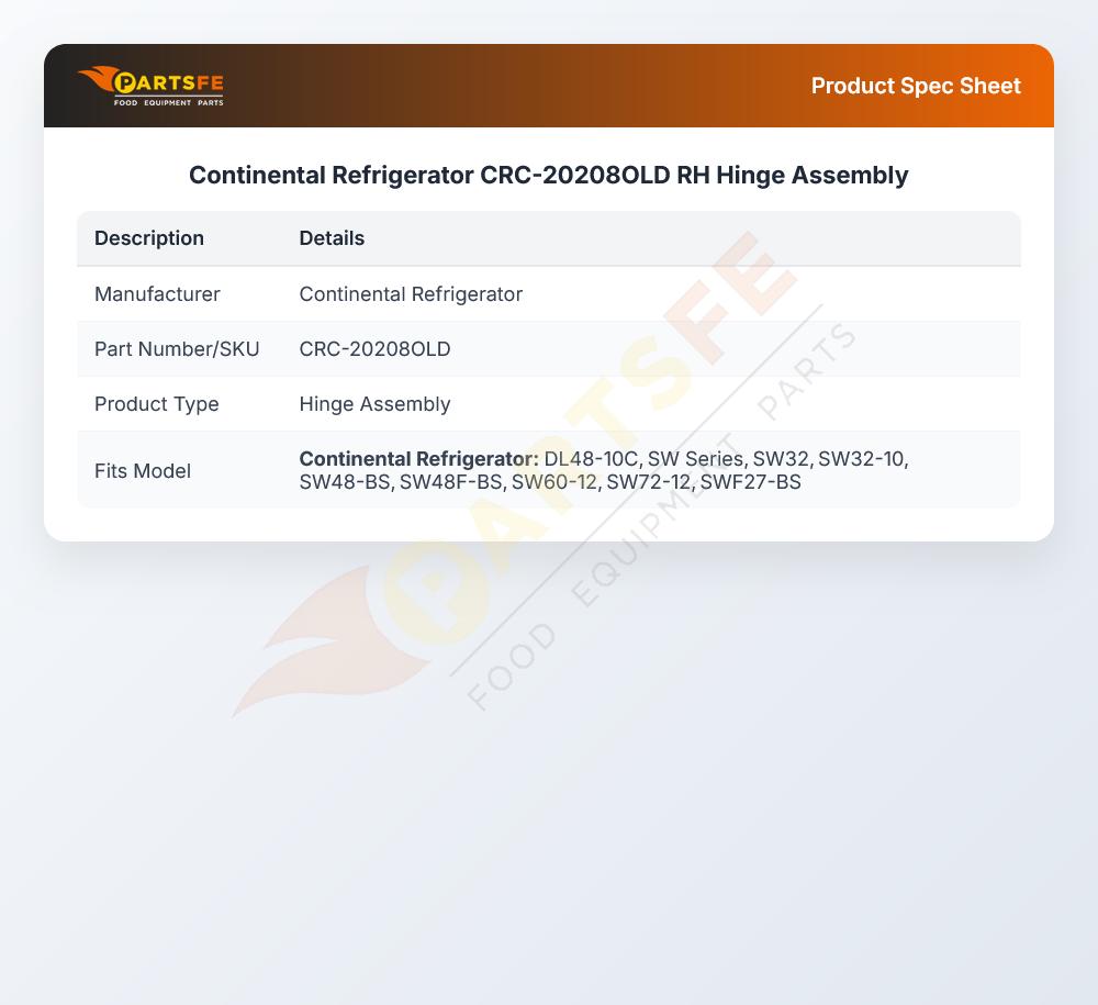 Continental Refrigerator CRC-20208OLD RH Hinge Assembly
