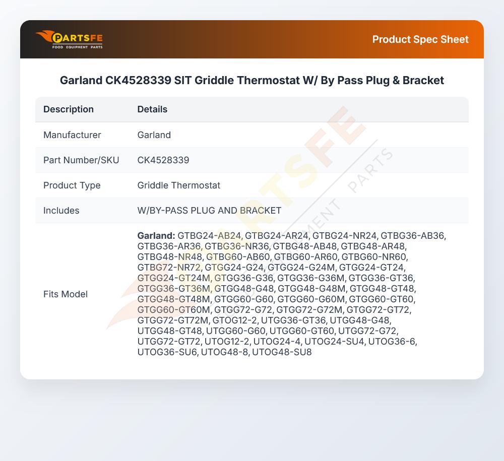 Garland CK4528339 Griddle Thermostat SIT