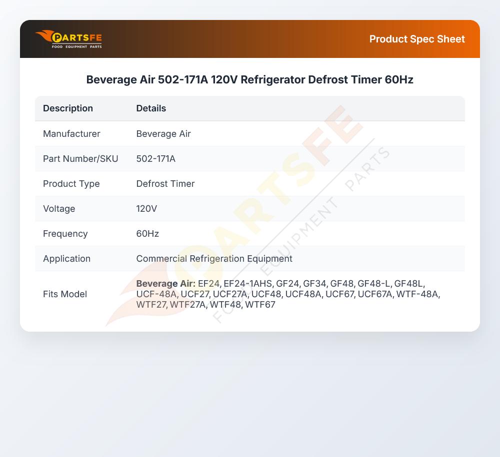Beverage Air 502-171A Refrigerator Defrost Timer 120V 60Hz