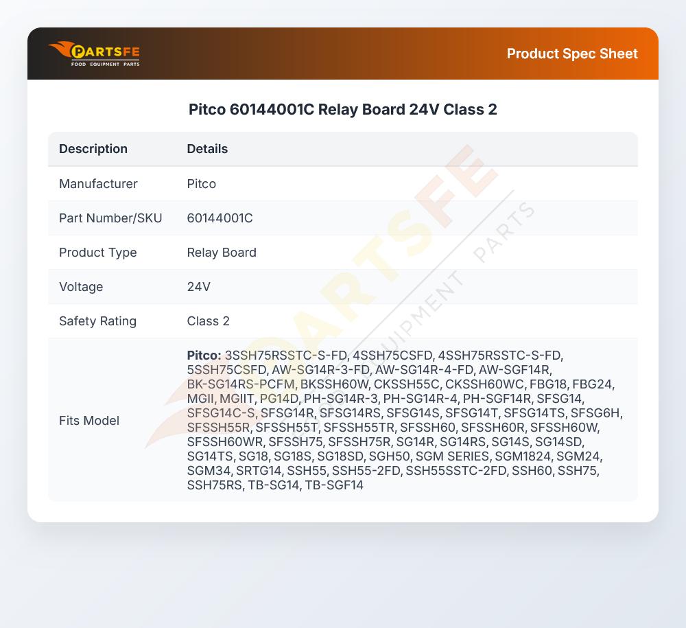 Pitco 60144001C Relay Board 24V Class 2