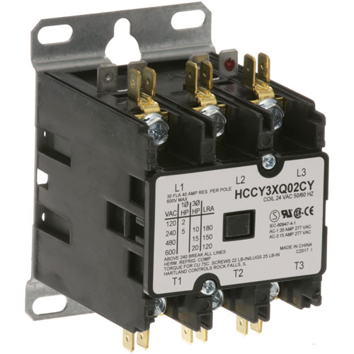 Hobart 112124-10-2 3 Pole Contactor W/ 24 Volt, 30 AMP Inductive/40 AMP Resistive
