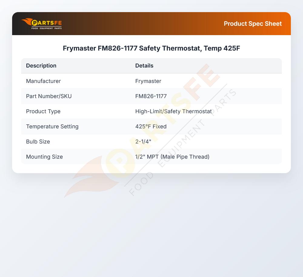 Frymaster FM826-1177 Safety Thermostat, Temp 425F