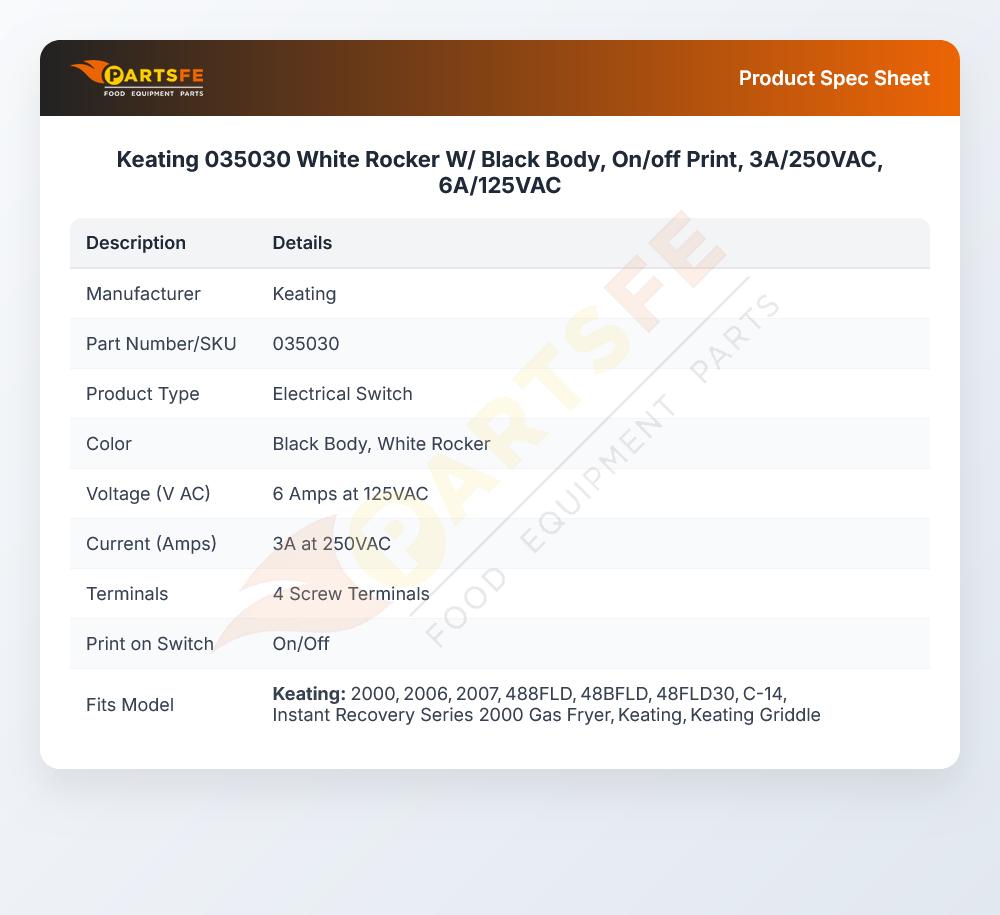 Keating 035030 Fryer Rocker Switch