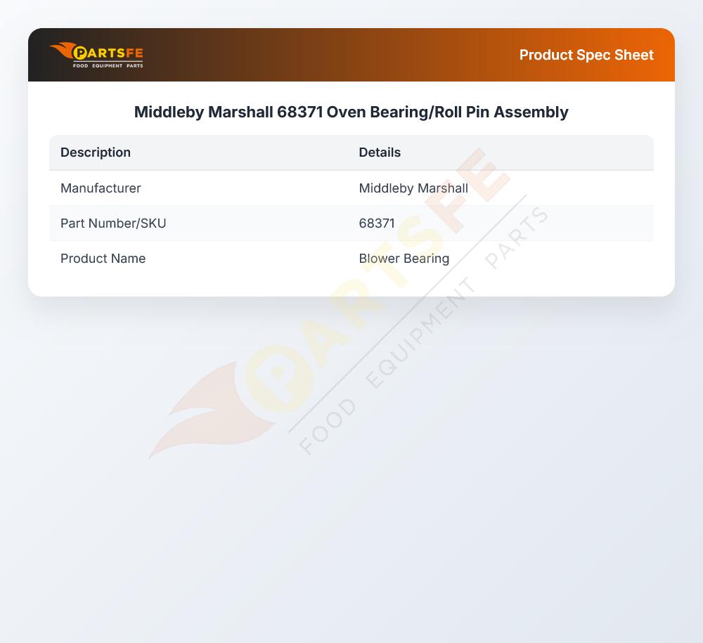 Middleby Marshall 68371 Oven Bearing/Roll Pin Assembly