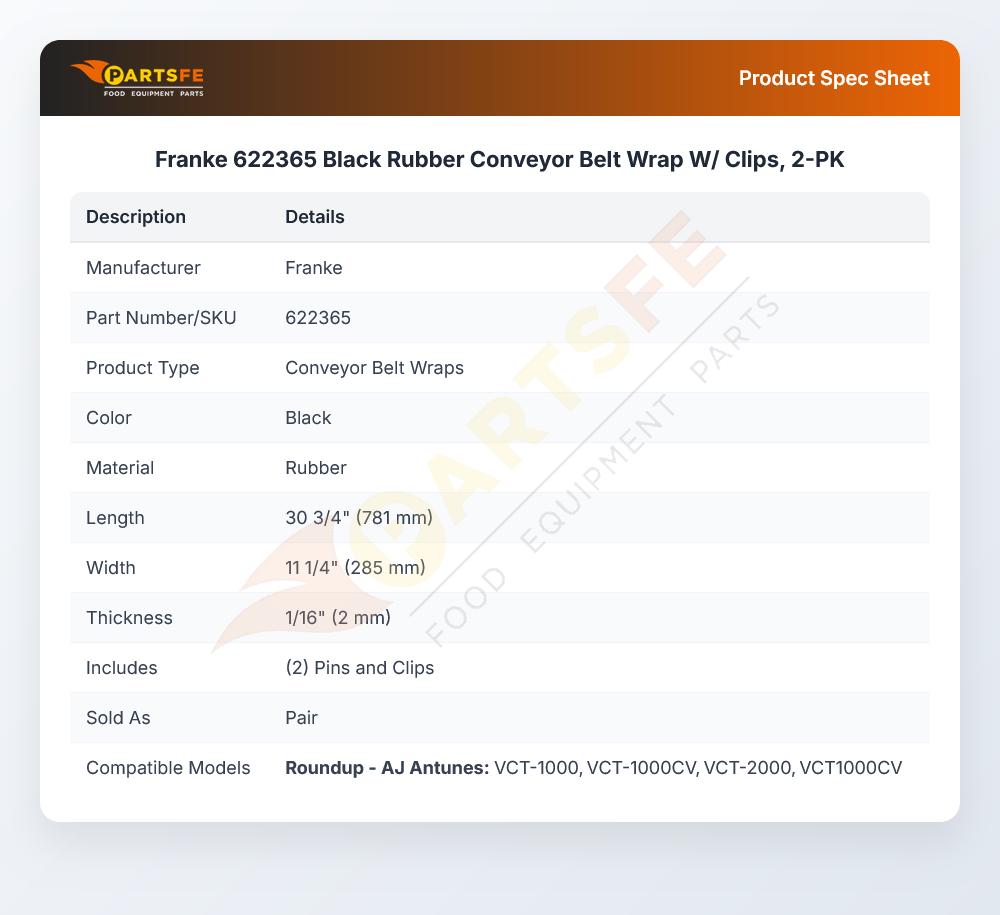 Franke 622365 Conveyor Belt Wrap W/Clips 2-PK