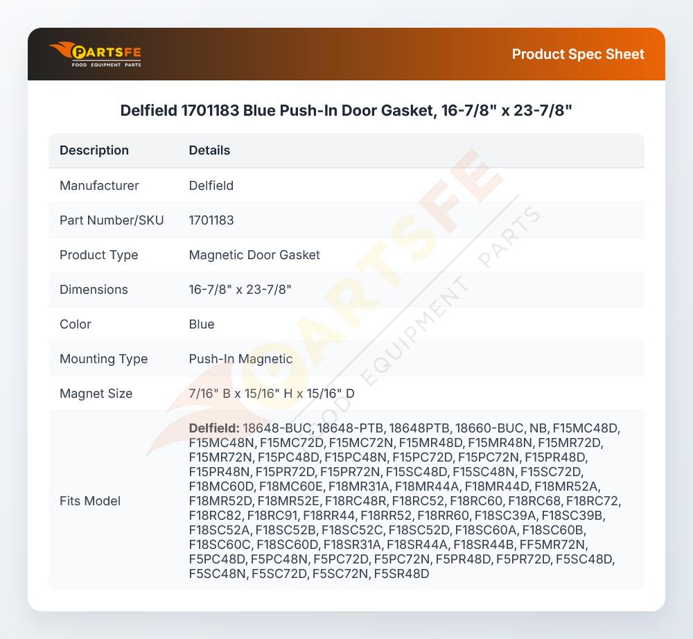 Delfield 1701183 Door Gasket 16-7/8" X 23-7/8"