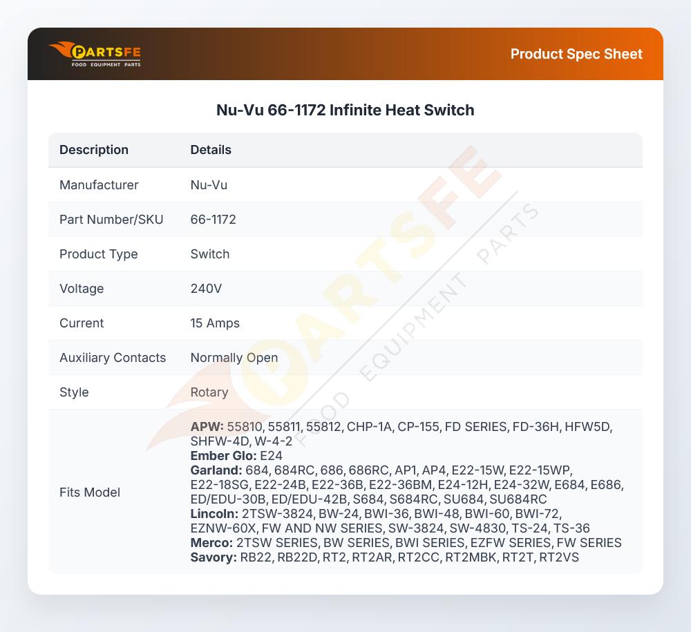 Nu-Vu 66-1172 Infinite Heat Switch