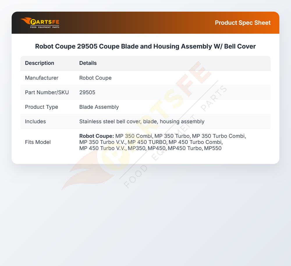 Robot Coupe 29505 Blade & Housing Assembly W/Bell Cover