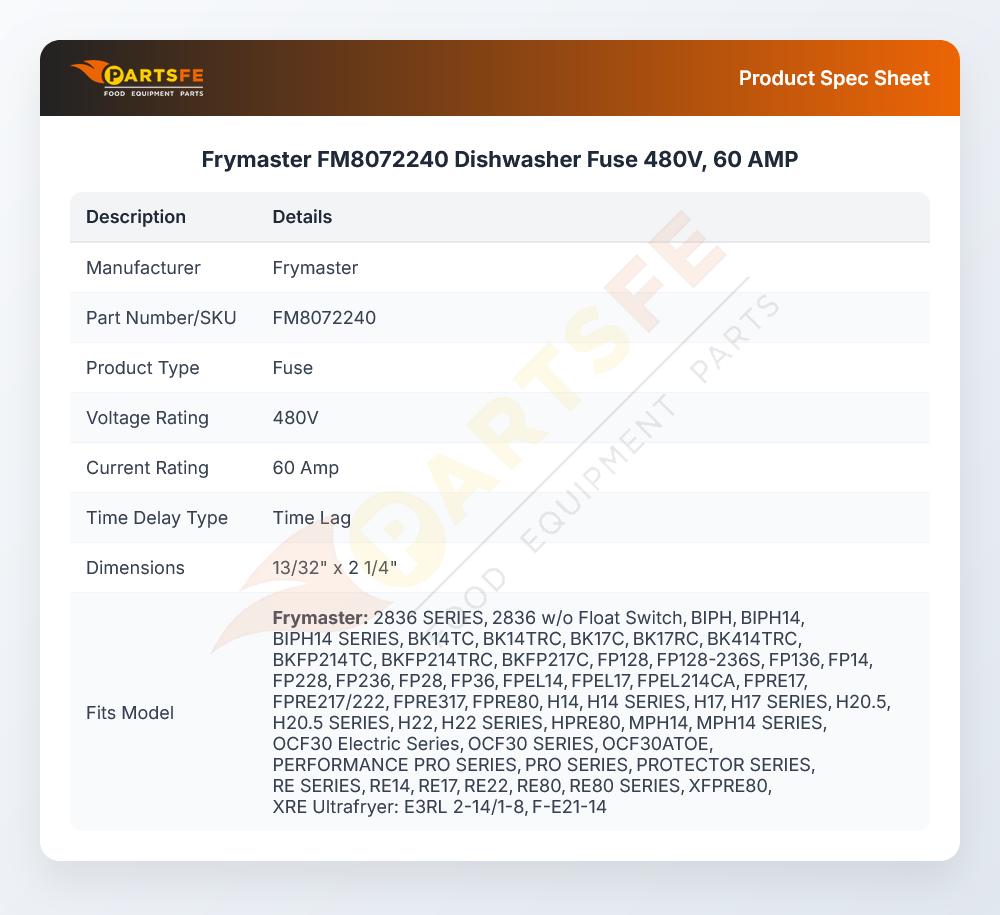 Frymaster FM8072240 Dishwasher Fuse 480V, 60 AMP