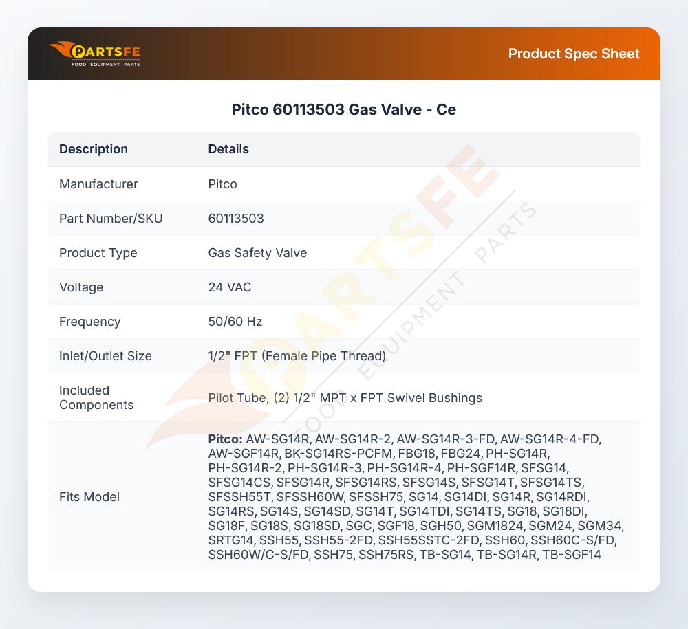 Pitco 60113503 Gas Valve