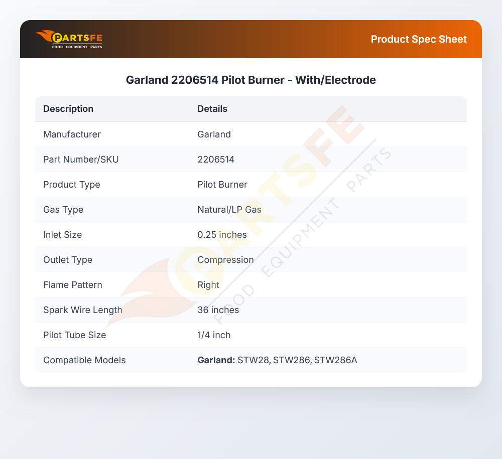 Garland 2206514 Pilot Burner - With/Electrode