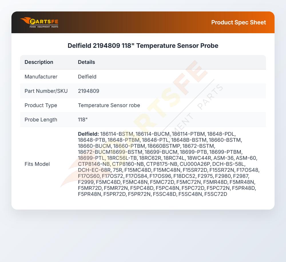 Delfield 2194809 118" Temperature Sensor Probe