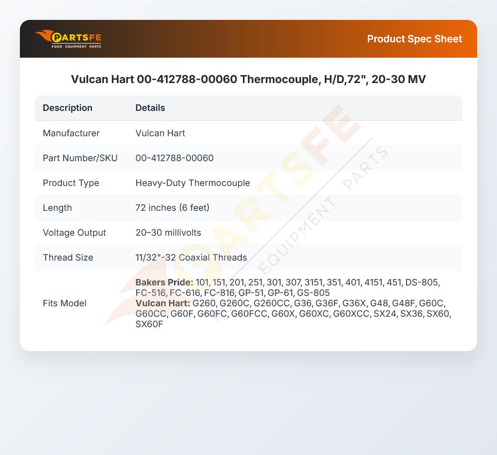 Vulcan Hart 00-412788-00060 Range Thermocouple