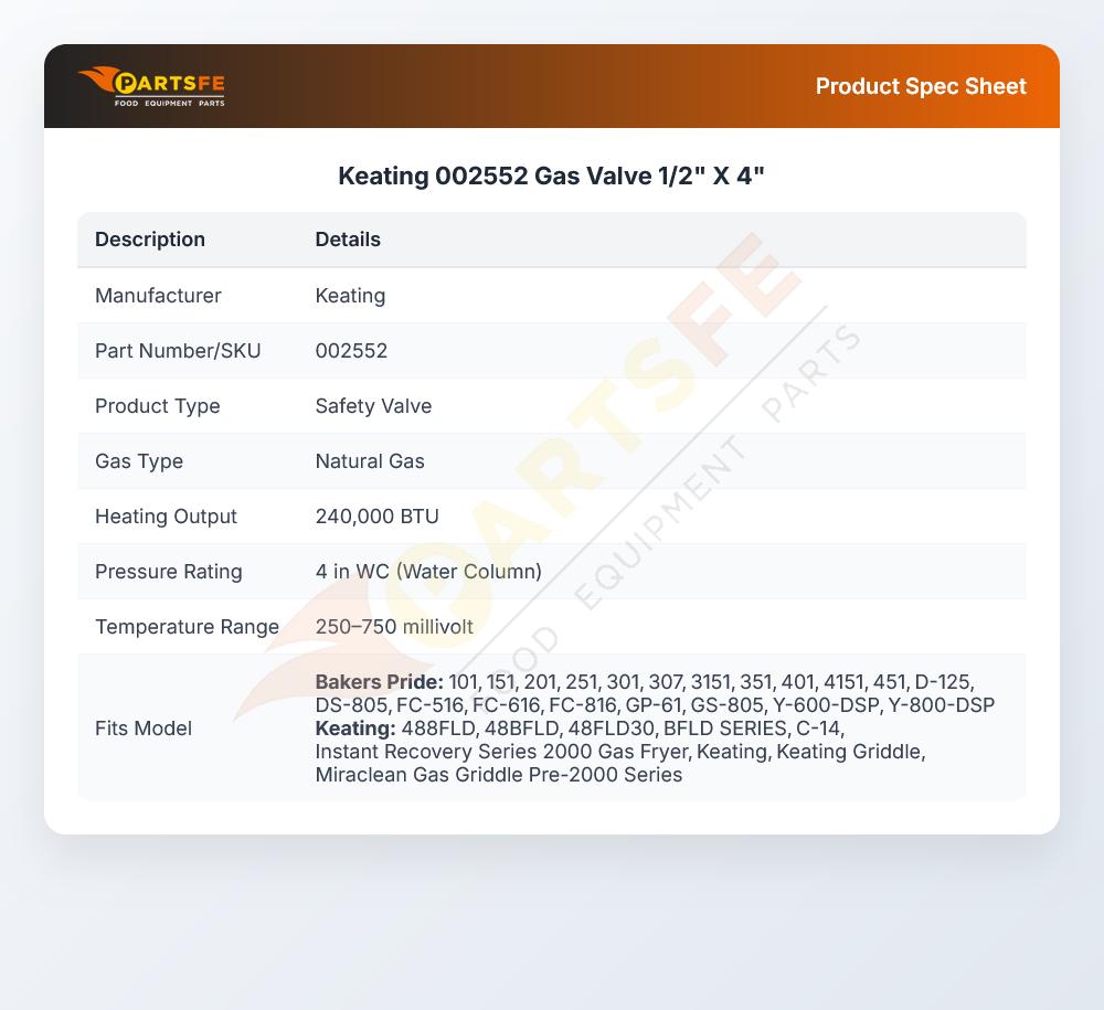 002552 Gas Valve 1/2" X 4"