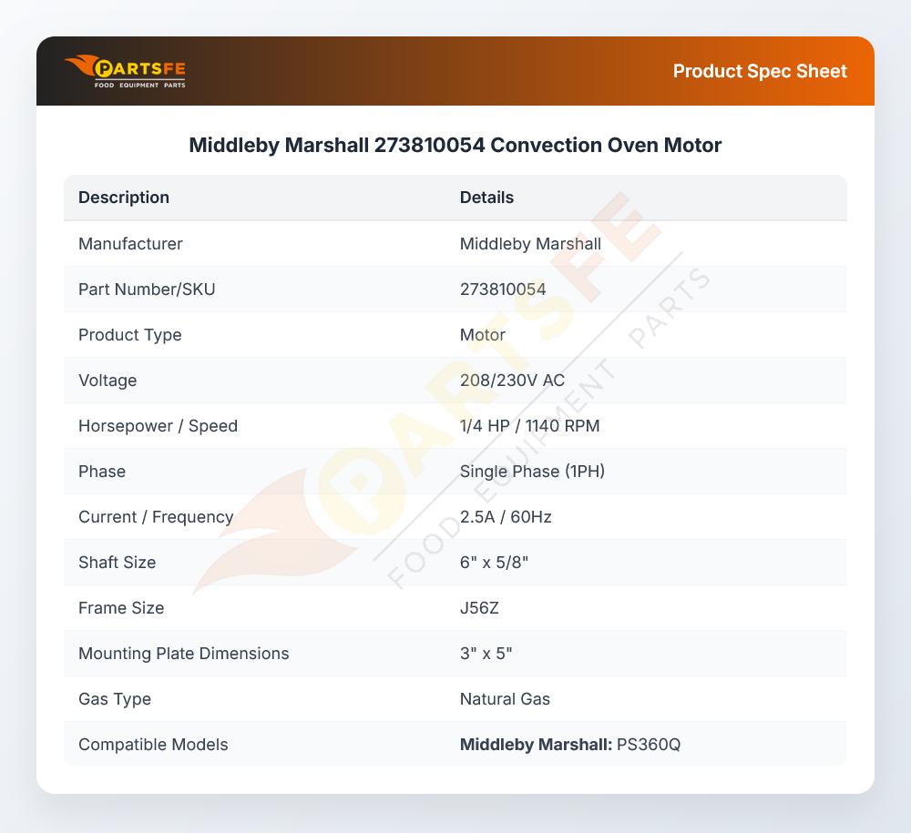 Middleby Marshall 273810054 Convection Oven Motor