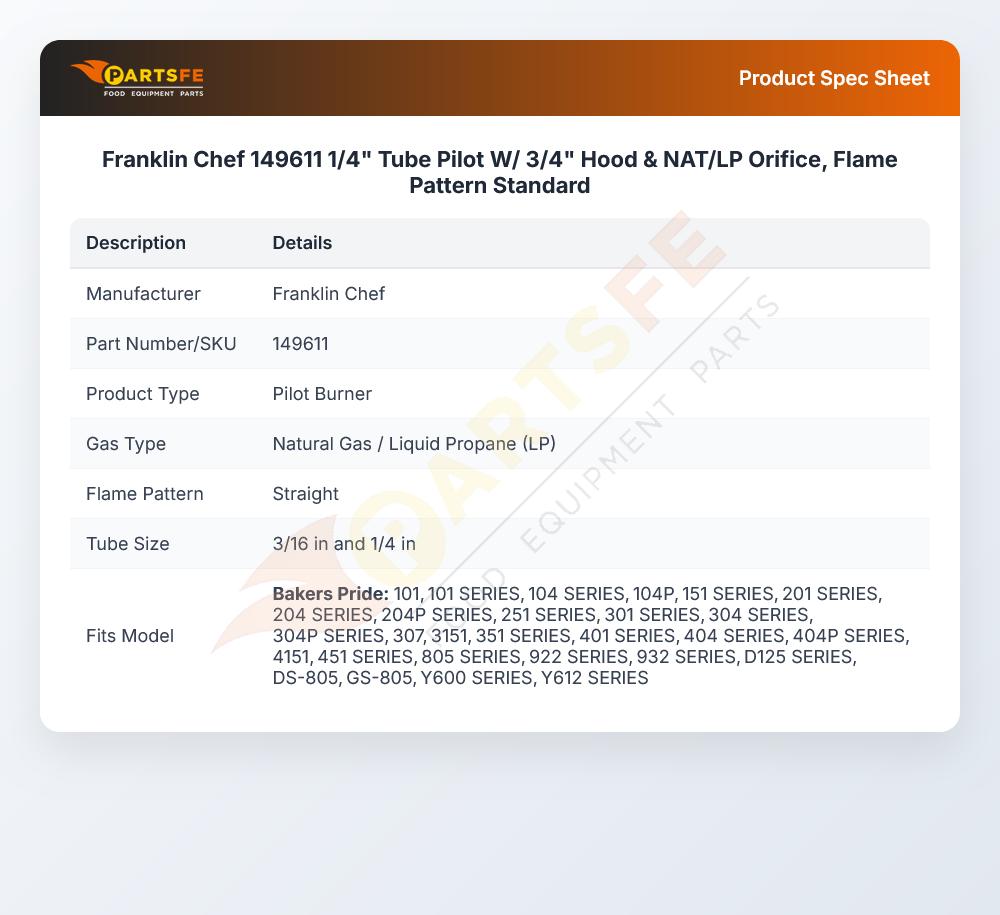 Franklin Chef 149611 Pilot Kit Tube 1/4"