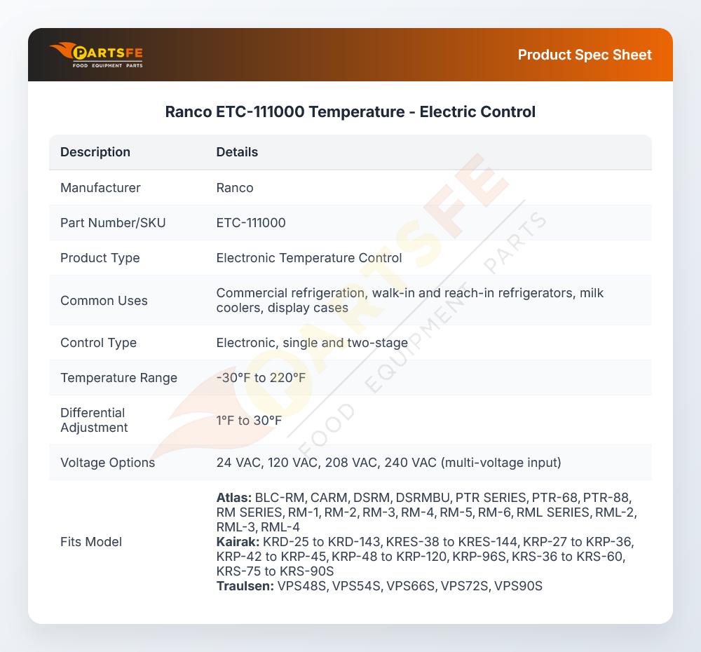 Ranco ETC-111000 Temperature - Electric Control