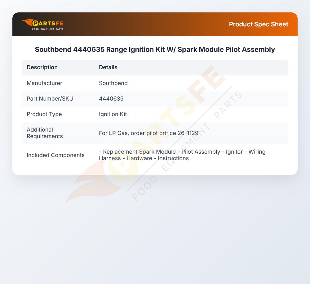 Southbend 4440635 Range Ignition Kit W/ Spark Module Pilot Assembly