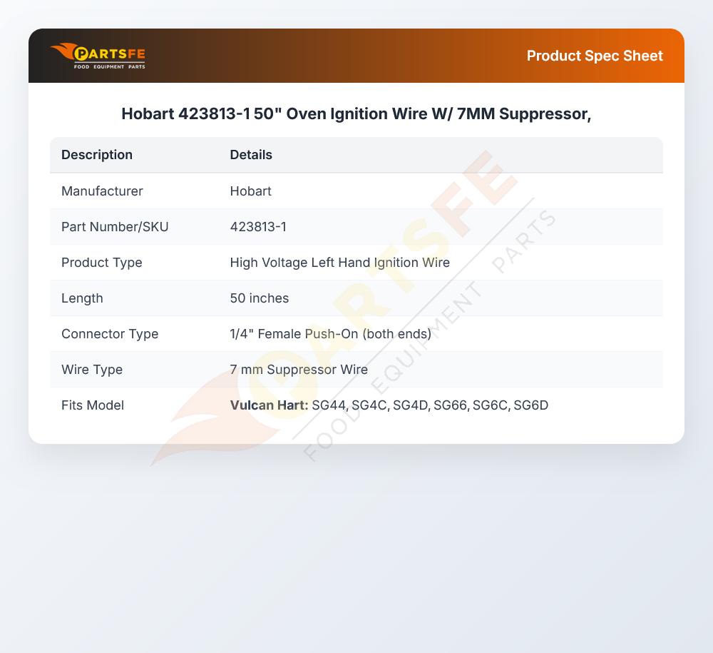 Hobart 423813-1 50" Oven Ignition Wire W/ 7MM Suppressor,