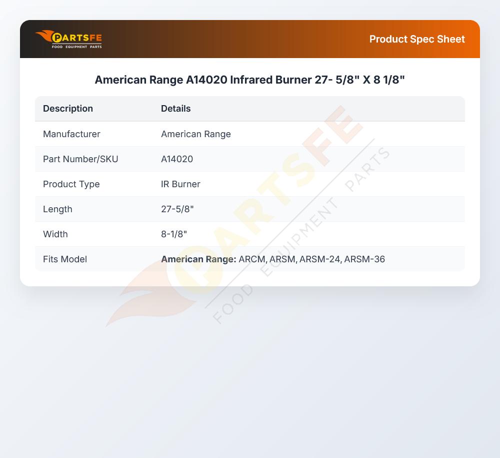American Range A14020 Infrared Burner 27- 5/8" X 8 1/8"