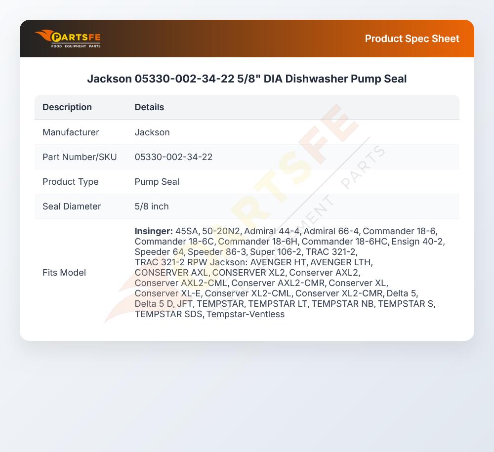Jackson 05330-002-34-22 Pump Seal 5/8" DIA