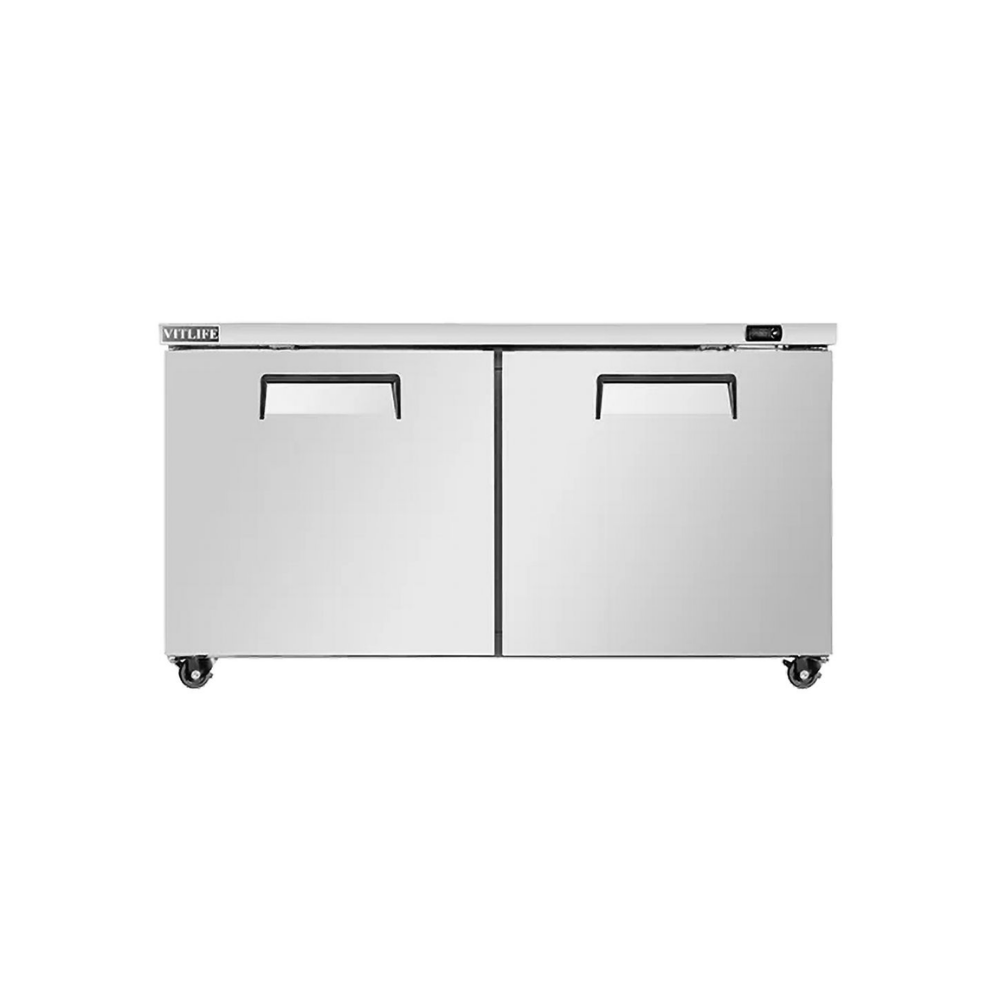 VITLIFE Commercial VUC60F 60" 2-Door Reach-In Undercounter Freezer, Stainless Steel, 14.1 Cu. Ft.