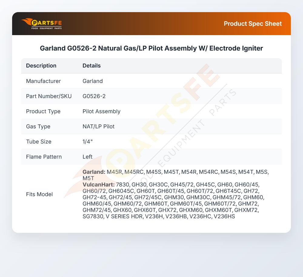 Garland G0526-2 Natural Gas/LP Pilot Assembly W/ Electrode Igniter