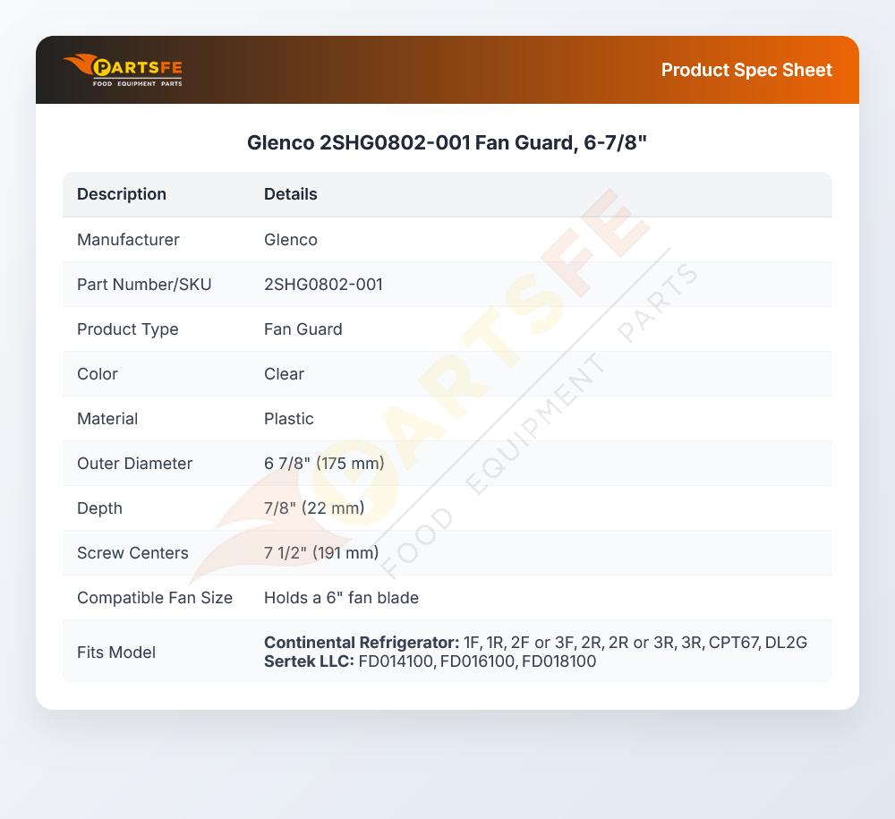 Glenco 2SHG0802-001 Fan Guard 6-7/8"