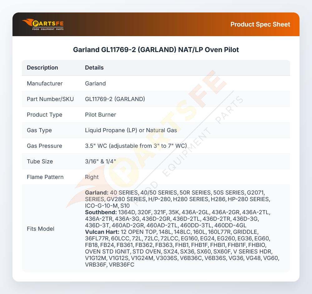 Garland GL11769-2 (GARLAND) Oven Pilot NAT/LP