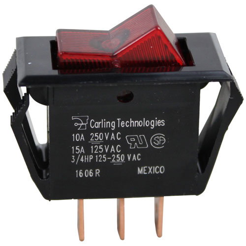 Roundup - AJ Antunes 4010136 SPST Red Light Rocker Switch W/ 3Terminals & 9/16" X 1-1/8" Hole Fit  On/off