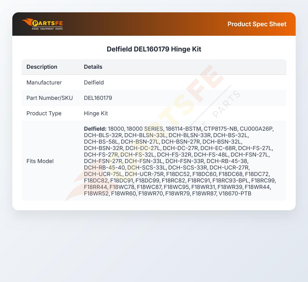 Delfield DEL160179 Hinge Kit