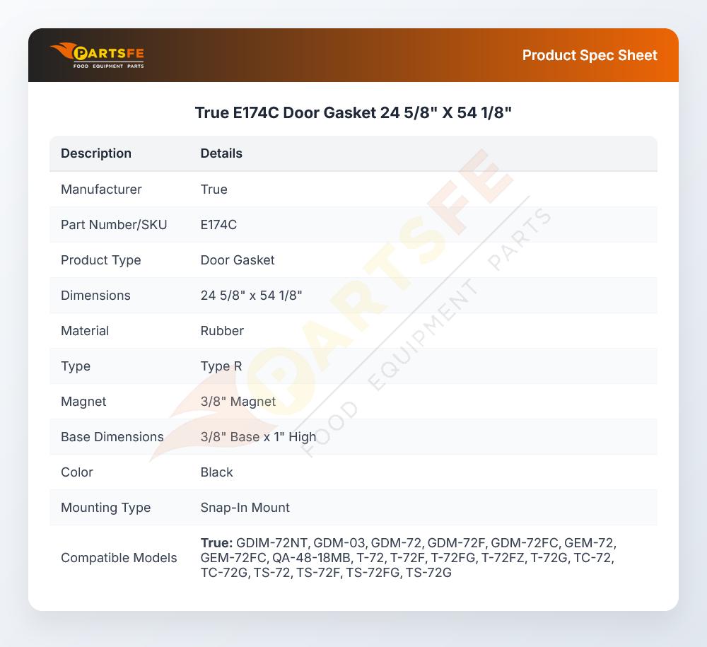 True E174C Door Gasket 24 5/8" X 54 1/8"
