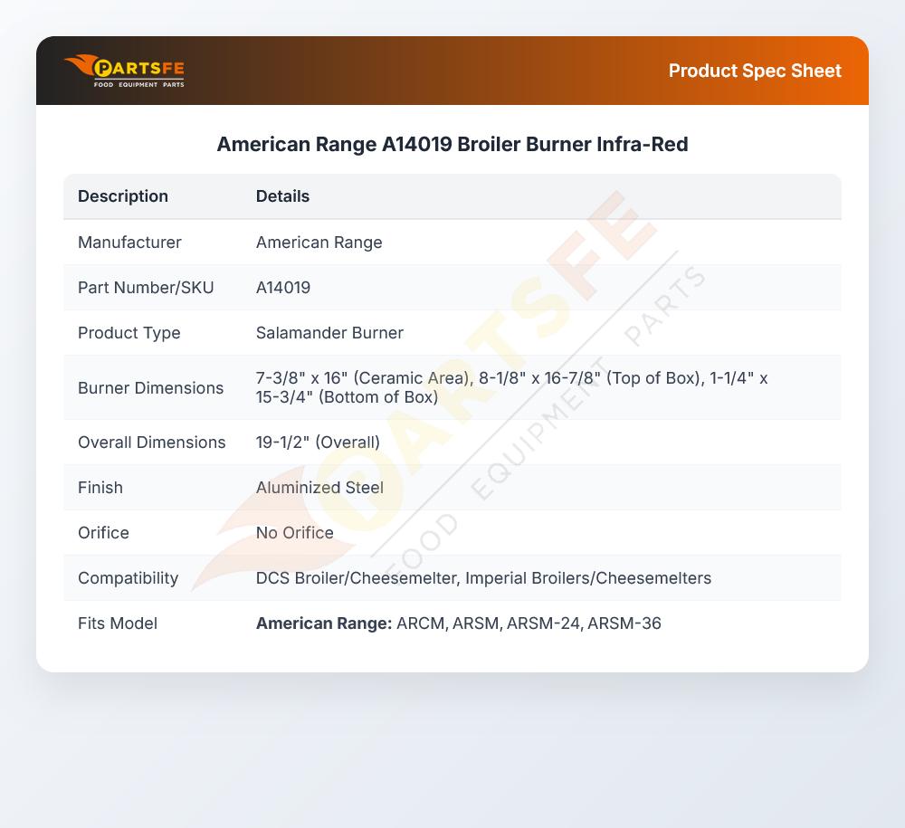 American Range A14019 Broiler Burner Infra-Red