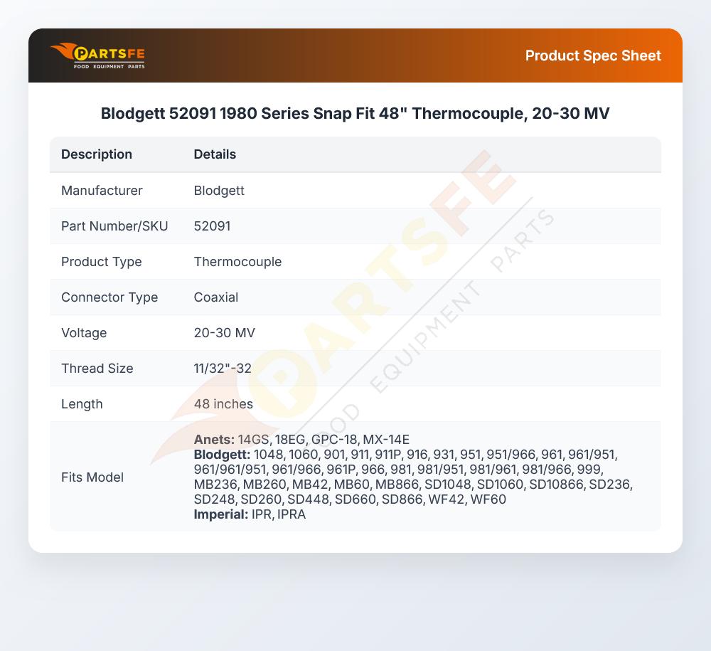 Blodgett 52091 Oven Thermocouple 48"