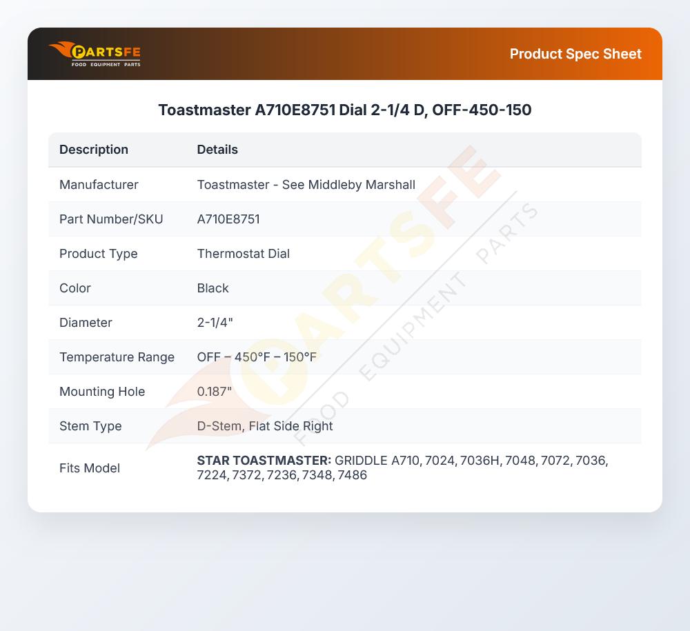 Toastmaster A710E8751 Dial 2-1/4 D, OFF-450-150