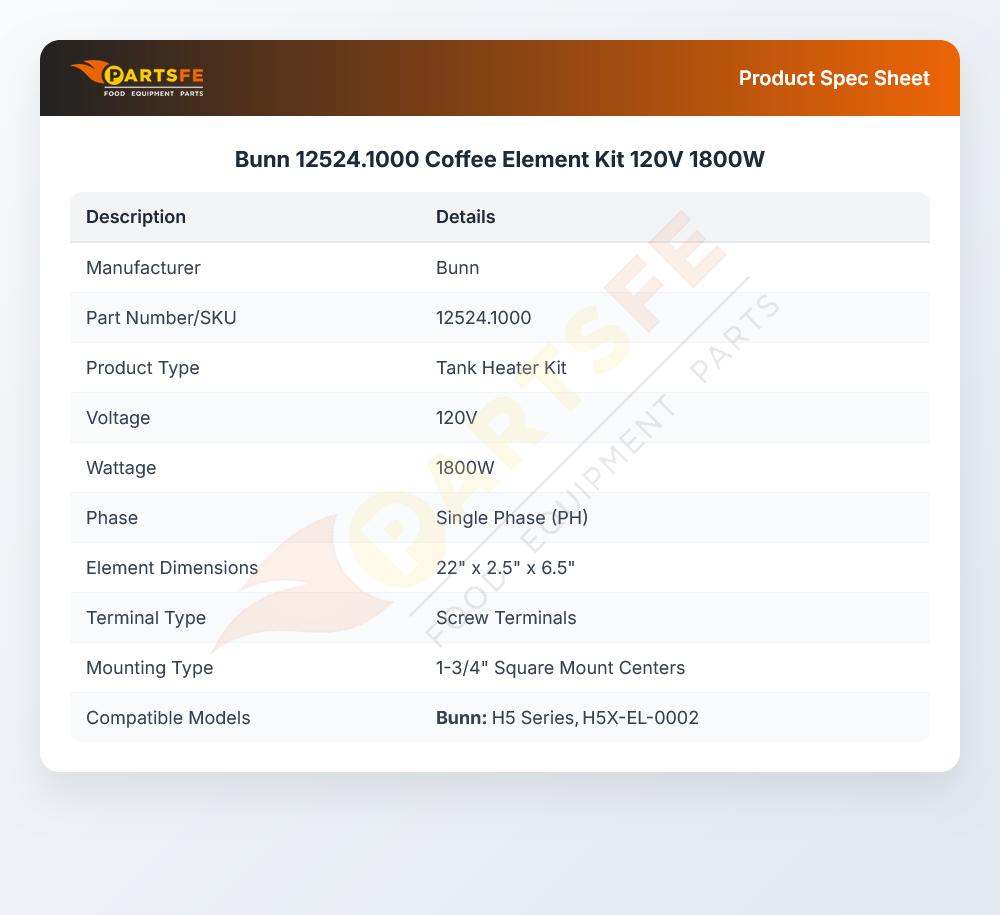 Bunn 12524.1000 Coffee Element Kit 120V  1800W