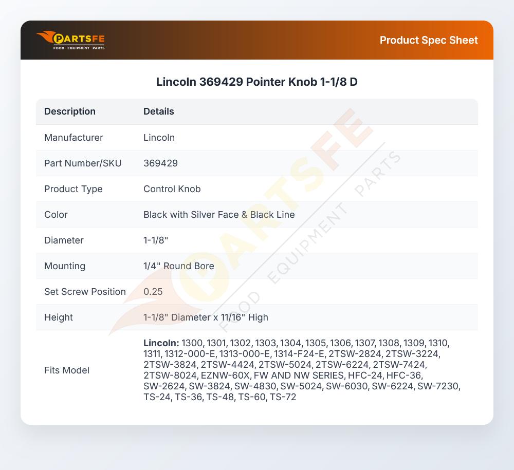Lincoln 369429 Pointer Knob 1-1/8 D
