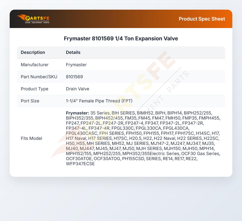 Frymaster 8101569 1/4 Ton Expansion Valve