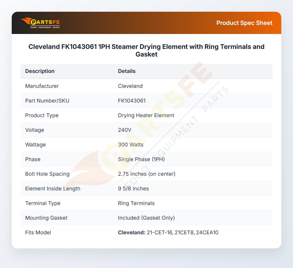 Cleveland FK1043061 Steamer Element 300W 230-240V
