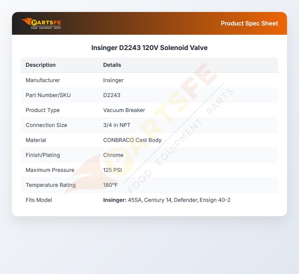 Insinger D2243 120V Solenoid Valve