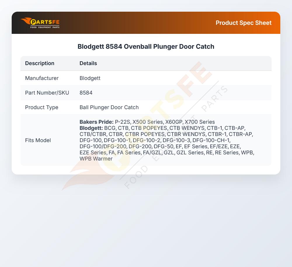 Blodgett 8584 Convection Oven Ball Plunger Door Catch