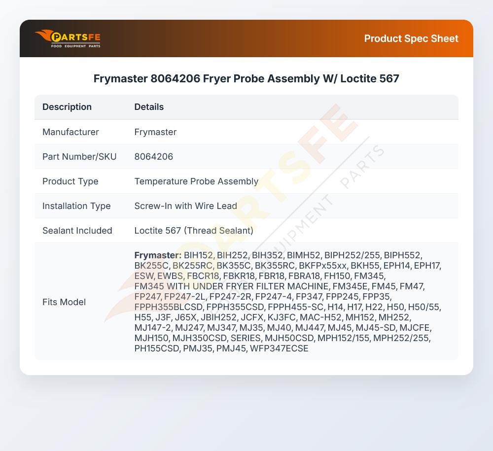 Frymaster 8064206 Fryer Probe Assembly W/ Loctite 567