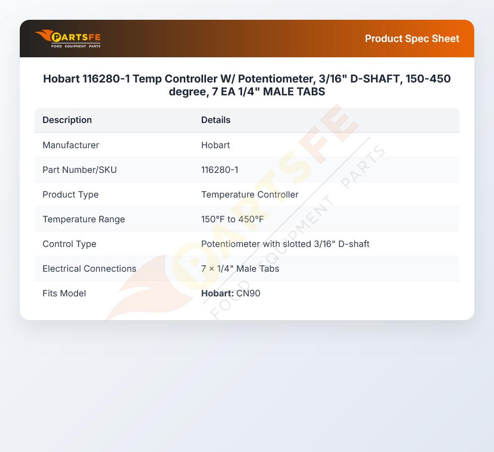Hobart 116280-1 Temperature Controller 150&deg;F To 450&deg;F