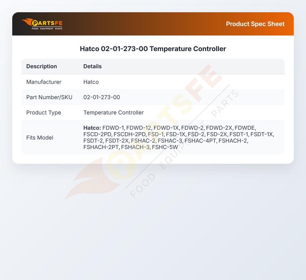 Hatco 02-01-273-00 Temperature Controller